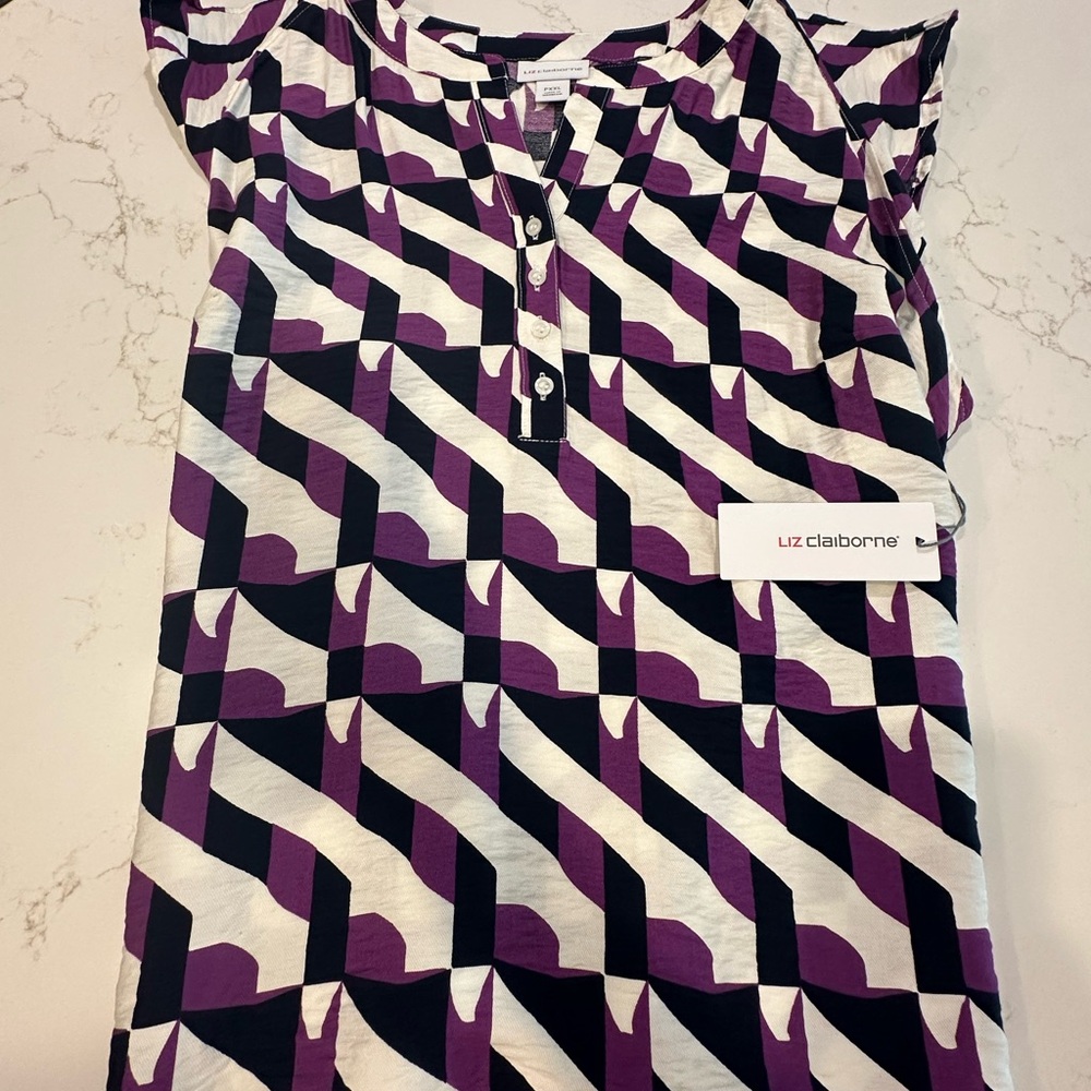 Liz Claiborne Purple and Black Patterned Blouse
